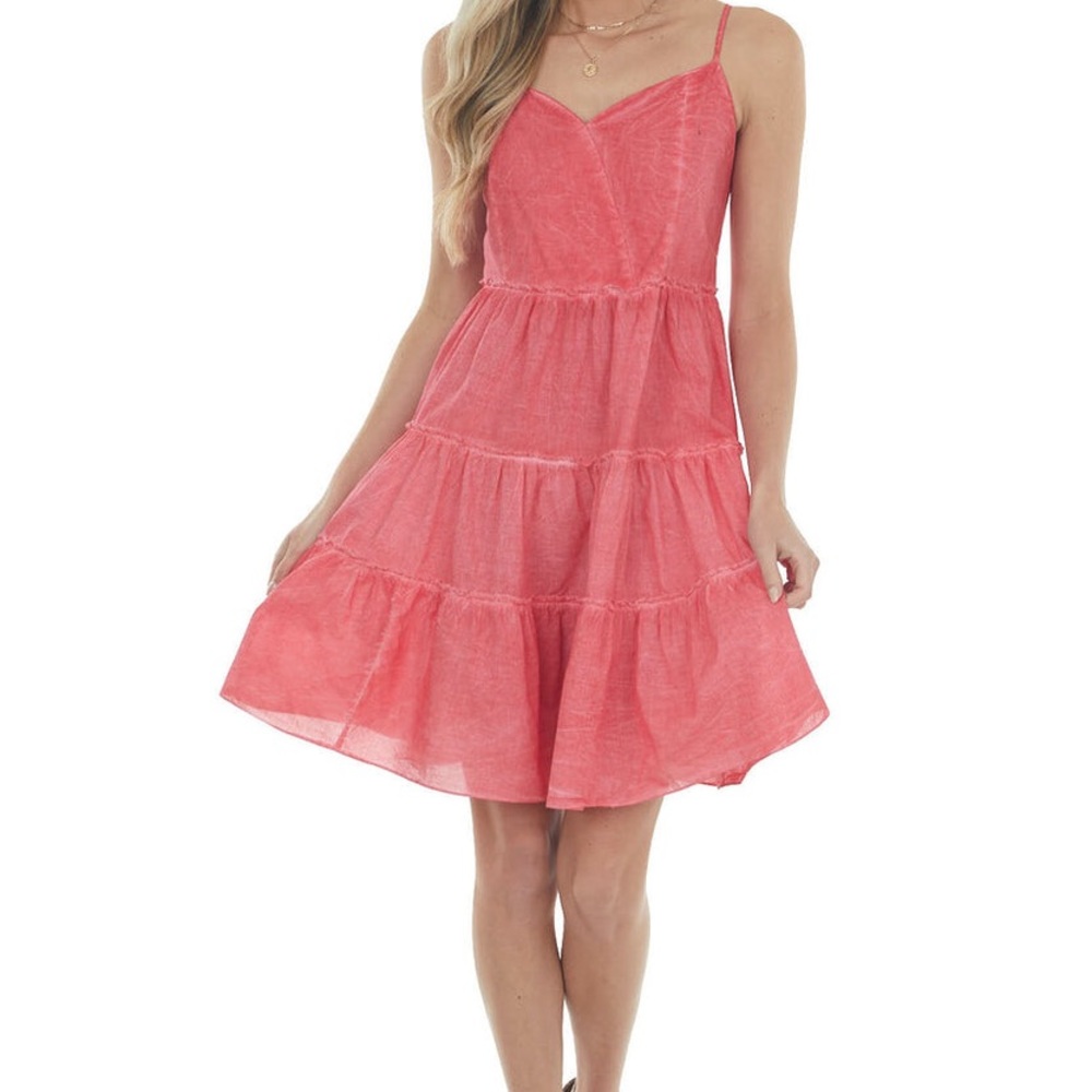 Umgee Raspberry Mineral Wash Sweetheart Neck Dress - Picture 1 of 10